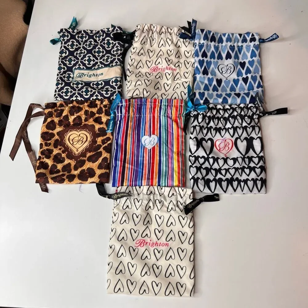 Brighton lot of 7 jewelry fabric bags with drawstring